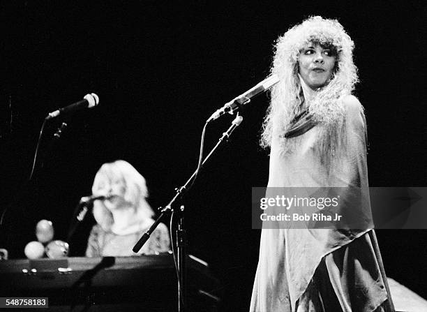 American musician Stevie Nicks of the group Fleetwood Mac performs onstage at the Los Angeles Forum, Inglewood, California, December 6, 1979. Visible...