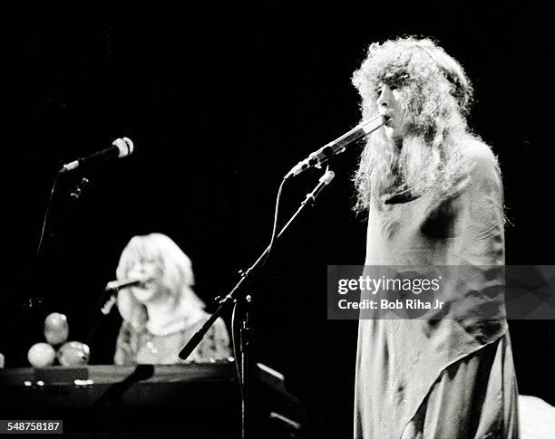 American musician Stevie Nicks of the group Fleetwood Mac performs onstage at the Los Angeles Forum, Inglewood, California, December 6, 1979. Visible...