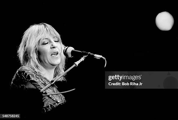 British musician Christine McVie of the group Fleetwood Mac performs onstage at the Los Angeles Forum, Inglewood, California, December 6, 1979.