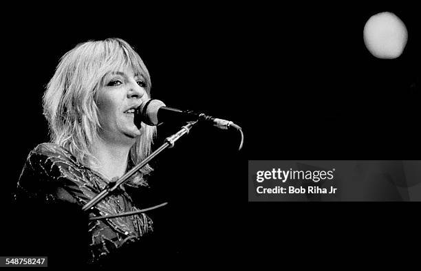 British musician Christine McVie of the group Fleetwood Mac performs onstage at the Los Angeles Forum, Inglewood, California, December 6, 1979.