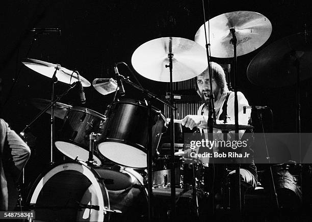 British musician Mick Fleetwood of the group Fleetwood Mac performs onstage at the Los Angeles Forum, Inglewood, California, December 6, 1979.