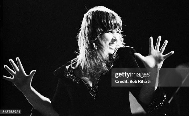 American musician Ann Wilson of the rock group Heart performs onstage at the Universal Amphitheatre, Los Angeles, California, July 15, 1977.