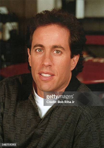 Close-up of American comedian Jerry Seinfeld as he poses on the set of television show 'Seinfeld', Los Angeles, California, November 9, 1997.