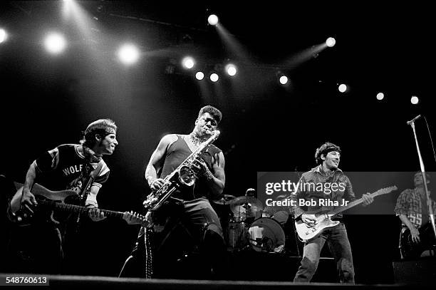 Bruce Springsteen performs during the last show of the 1985 ‘Born in the U.S.A. Tour’, October 2, 1985 in Los Angeles, California.