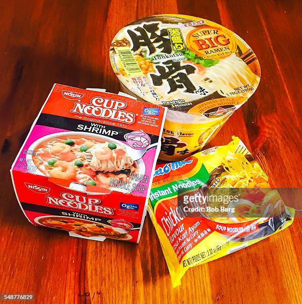 Santa Monica, Ca Three types of instant noodle dishes my kids demand.