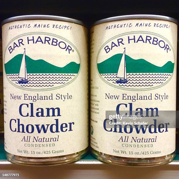 Bar Harbor, New England style Clam Chowder, prepared soup in a can, traditional American meal