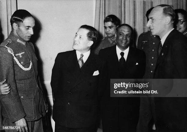 Germany Free State Prussia Berlin : Ceremony of the Organisation Azad Hind in Berlin; the Japanese Embassador Hiroshi Oshima talking to a member of...