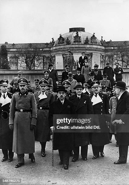 Germany Free State Prussia Brandenburg Province Potsdam: Japanese foreign minister Matsuoka visiting the park of Sanssouci Palace; 2nd to his right:...