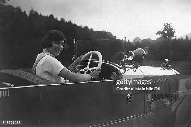 Car-competition in Baden-Baden: woman at the wheel - Photographer: Atelier Binder - Published by: 'Berliner Illustrirte Zeitung' 32/1925 Vintage...