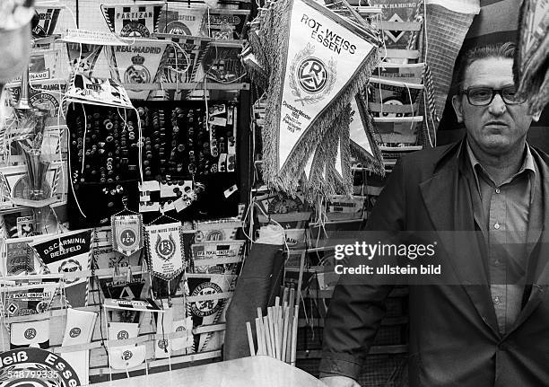 Football Germany, fan shop, sales stand with pennants,