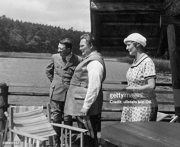 Goering, Hermann - Politician, NSDAP, Germany *12.01.1893-+ - with his wife Emmy and Adolf Hitler at the Grosser Doellnsee in the Schorfheide region...