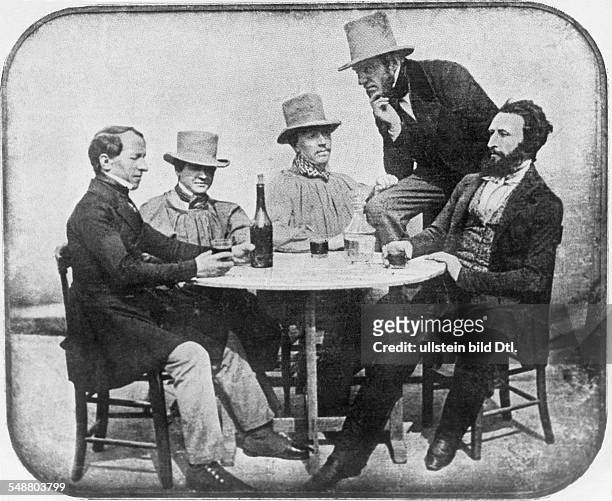 One of the first group-pictures taken by Daguerre, depicting the optician Lerebours, the inventor Martens, the mathematician Gaudin and the physician...