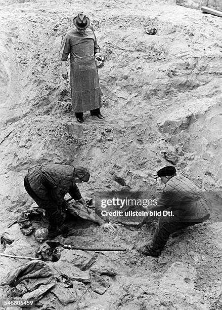 World War, Soviet Union, Katyn massacre 1940: exhumation of corpses by a german guided investigation commission, laid open mass grave, Excavation of...