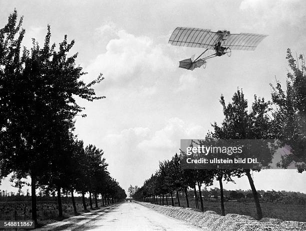 Brazilian aviator Santos Dumonts aircraft La Demoiselle above Saint Cyr