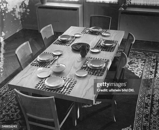 Dining-table made of white ash with matching chairs - Photographer: Fotografisches Atelier Ullstein - Published by: 'Die Dame' 05/1934 Vintage...