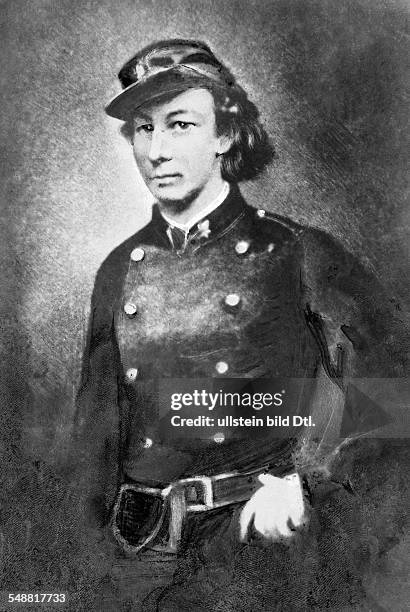 Michel, Louise - Politician, Revolutionary, France *29.05.1830-+ - Portrait after a painting, wearing an uniform of the French Garde Nationale, after...