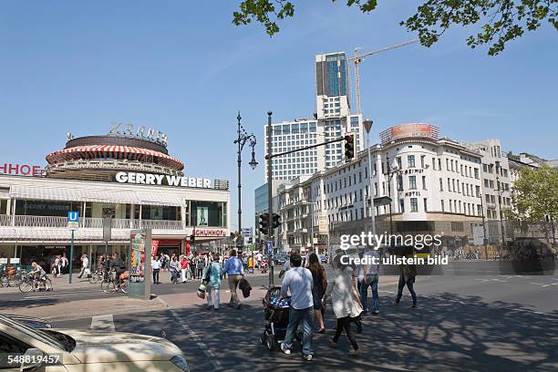 Germany - Berlin - Charlottenburg : Cafe Kranzler and Gerry Weber fashion store at Kurfuerstendamm / Joachimstaler Strasse, in the background the new...