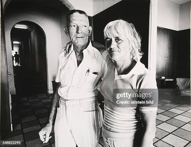 Florida, Miami: Eddie Schwarz and Dolly Lindsay in the lobby of the Madrid Hotel on Collins Avenue.