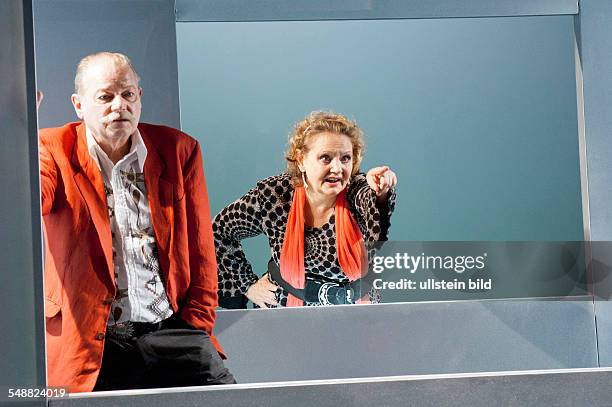 Production of Thomas Brasch's play "Mercedes" in the Berliner Ensemble ; scene with Swetlana Schoenfeld and Dieter Montag; - stage director: Philip...