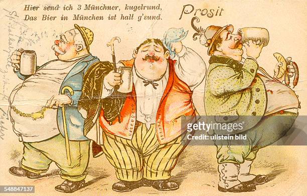 Postcard 3 Bavarian drinking beer , Munic - 1895