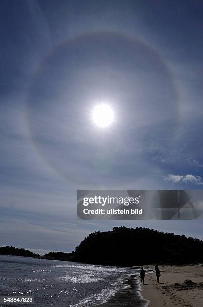 Norway - Halo optical phenomenon of the sun at the beach of Mandal