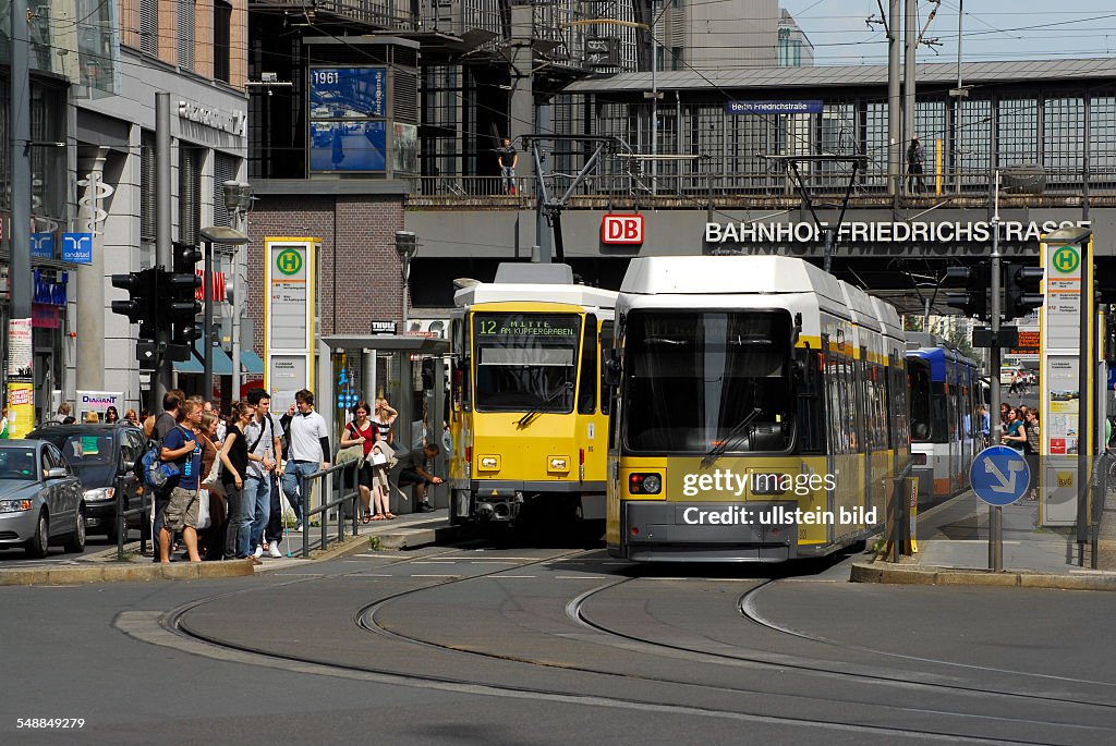 Germany Berlin Mitte - Streetcars near railway station 'Friedrichstrasse'.