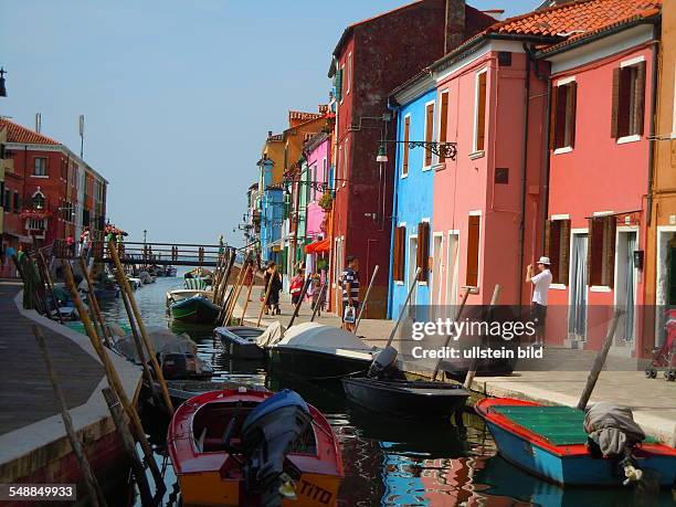 Italy Veneto Venezia - Burano - canal with boats