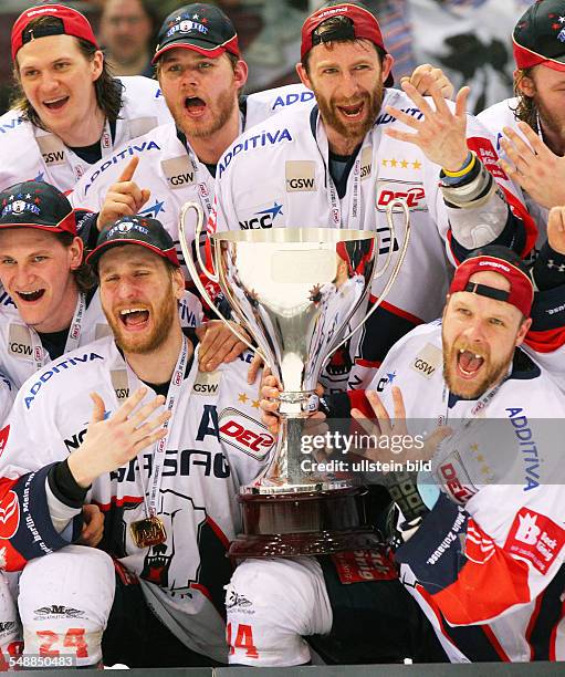 Germany Lower Saxony Wolfsburg - DEL, season 2010-2011, best of five against Grizzly Adams Wolfsburg - Eisbaeren Berlin celebrating the German...