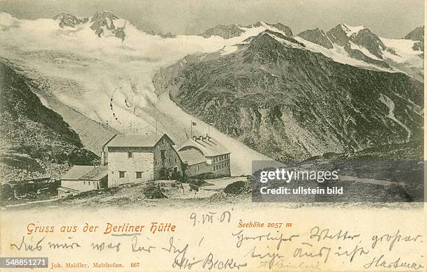 Austria - postcard 'Berlin hut' in the Zillertal Alps at the ice streams Hornkees and Waxeggkees - 1901