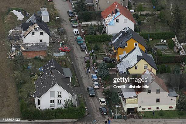 Germany Saxony-Anhalt - tornado was damaging roofs , aerial view