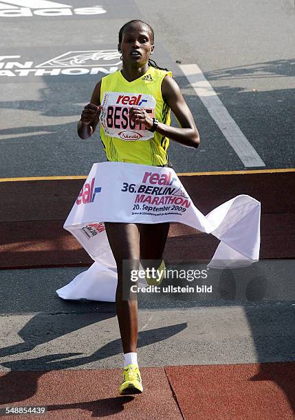 Germany Berlin Mitte - 36th Berlin Marathon - winner Atsede Habtamu Besuye crossing the the finish line