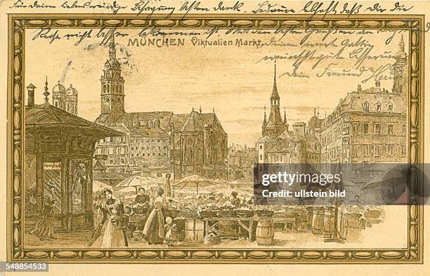 Germany Bavaria Munich - postcard Munich, traditional market Viktualienmarkt - 1901