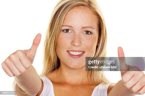 Symbolic photo power, success, woman gesturing -