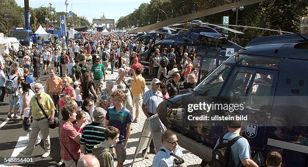 Germany Berlin Mitte - 60th anniversary of the Federal police, street festival party on the street Strasse des 17. Juni, in the background the...