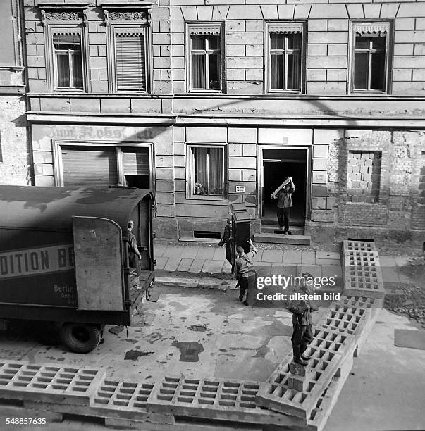 German Democratic Republic Bezirk Berlin East Berlin - Eviction of houses at Sebastianstrasse and Luckauer Strasse near to the border in Kreuzberg /...