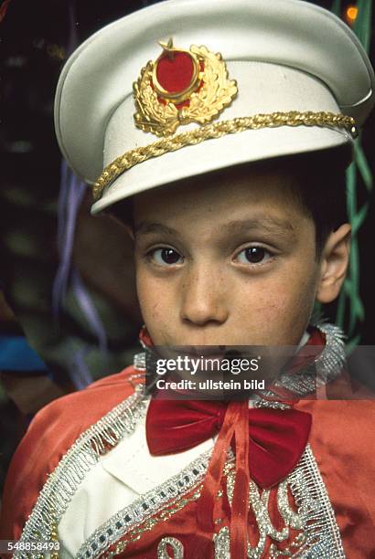 Germany North Rhine-Westphalia Essen - Turkish festival of circumcision in Essen-Frohnhausen; Turkish boy wearing uniform - 1982