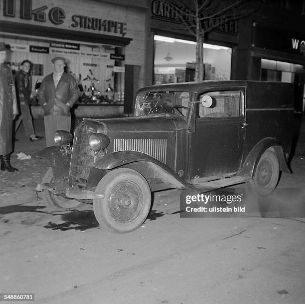 Germany Berlin Wedding - flight with a Oldtimer car to West-Berlin at border crossing Chausseestrasse; the car was under fire of GDR border soldiers