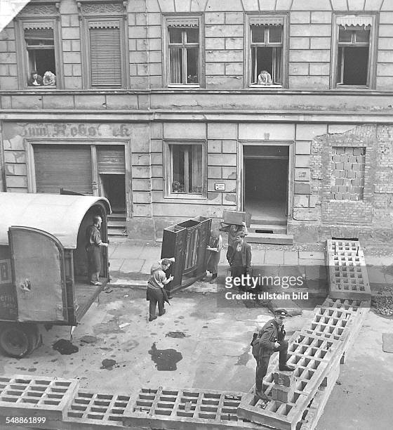 German Democratic Republic Bezirk Berlin East Berlin - Eviction of houses at Sebastianstrasse and Luckauer Strasse near to the border in Kreuzberg /...