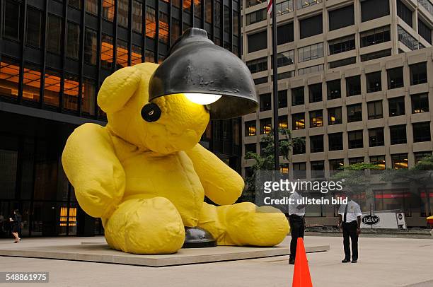 New York, New York City: - big yellow teddy bear in front of the Seagrams Building