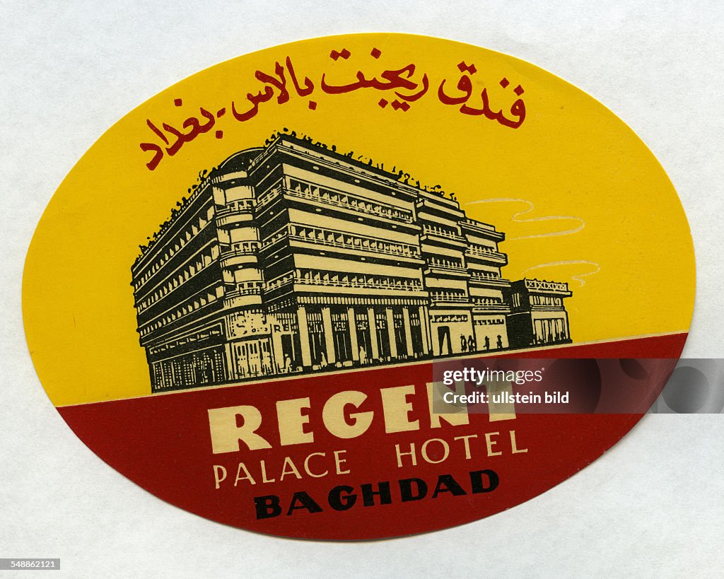 Advertising label, Regent Palace Hotel Baghdad, Iraque - 50er Jahre