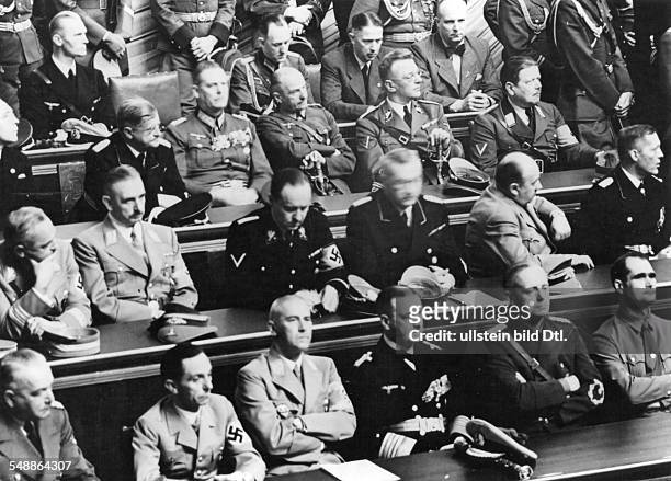 Reichstag Meeting at the Krolloper in Berlin, during Hitlers speech for the war against Poland; auf der first row from the right.: Rudolf Hess,...