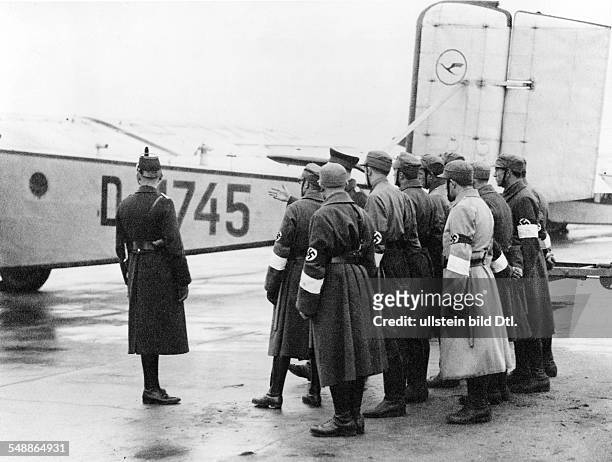 Germany Free State Prussia Berlin Berlin: Members of the fascist organization SA serving as auxiliary policemen occupying the airfield Tempelhof -...
