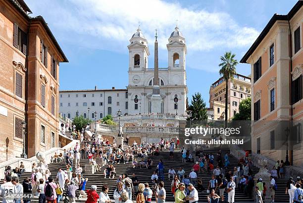 Italy Lazio Roma - Spanish steps at the 'Piazza di Spagna' and the church 'Trinita dei Monti'