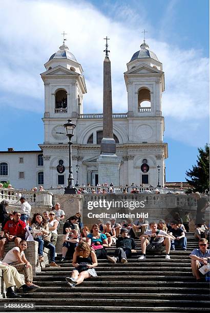 Italy Lazio Roma - Spanish steps at the 'Piazza di Spagna' and the church 'Trinita dei Monti'