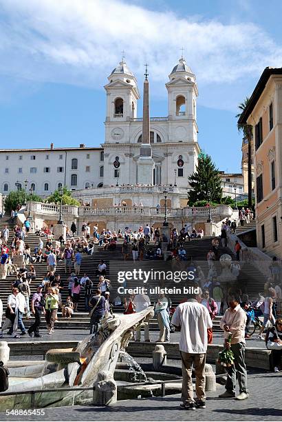 Italy Lazio Roma - Spanish steps at the 'Piazza di Spagna' and the church 'Trinita dei Monti'