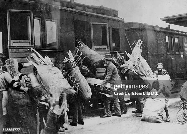 Germany : Depression, home coming of wood collectors - - Photographer: Alfred Gross - Published by: 'Zeitbilder' 34/1923 Vintage property of ullstein...