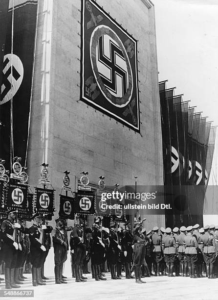 Nuremberg Rally 1937 Units with standards lined up in front of the Convention Hall before the opening of the Party Convention - 1937 - Photographer:...