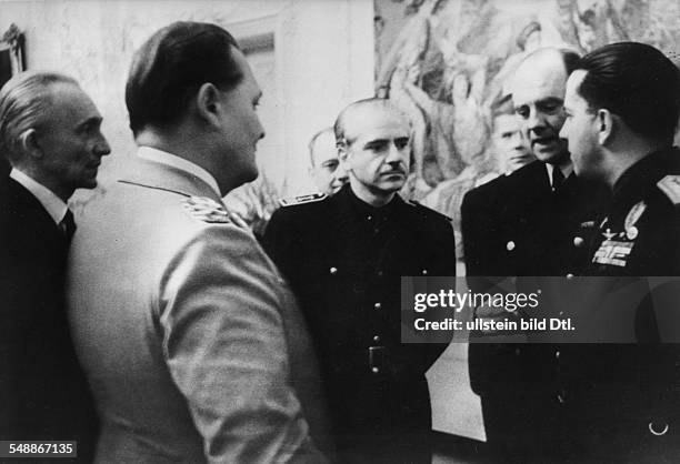 5th anniversary of the pact: Reception for the foreign delegations at Hermann Goering's residency in Berlin; in front of Goering from left: prime...