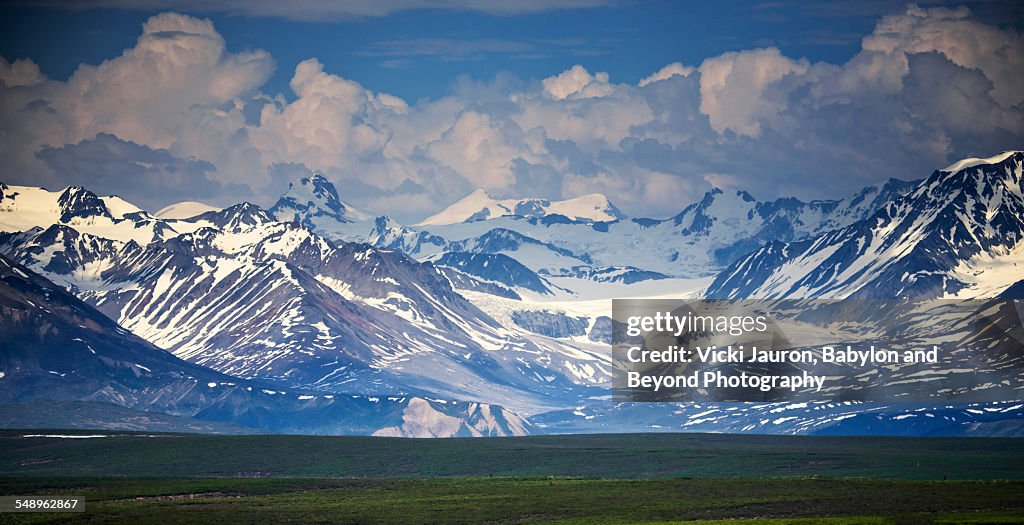 Alaska range panorama - clouds, mountains, glacier