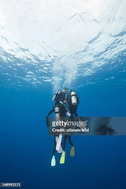 Diver doing Deco-Stop, Blue Corner, Micronesia, Palau